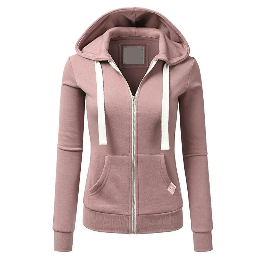 

Casual Hoodies Women Autumn Winter Outdoor Sport Solid Color Long Sleeve Hoodies Pockets Zipper Sports Coat