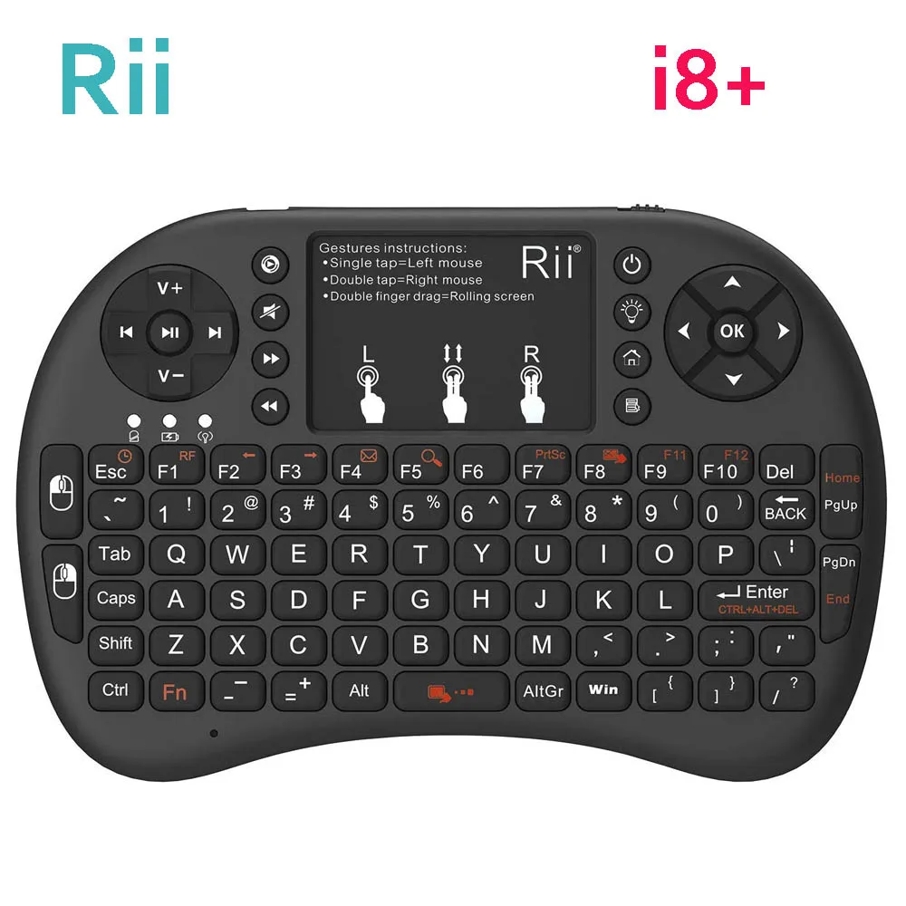Беспроводная игровая клавиатура Rii mini i8 + 2 4G с подсветкой английская иврит