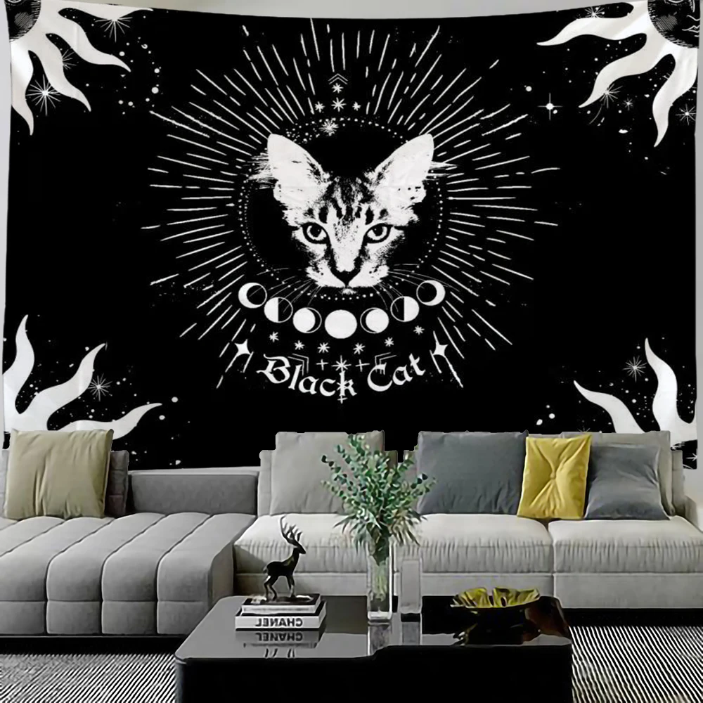 

Cat Tapestry Wall Hanging Hippie Mandala Macrame Room Boho Decor Witchcraft Tapestry