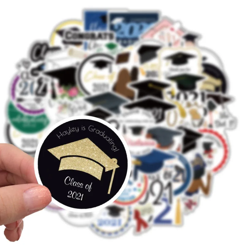 

10/30/50pcs Cartoon Graduation Season Graffiti School Student Doctoral Hat Waterproof Decals Stickers Skateboard Travel Cups