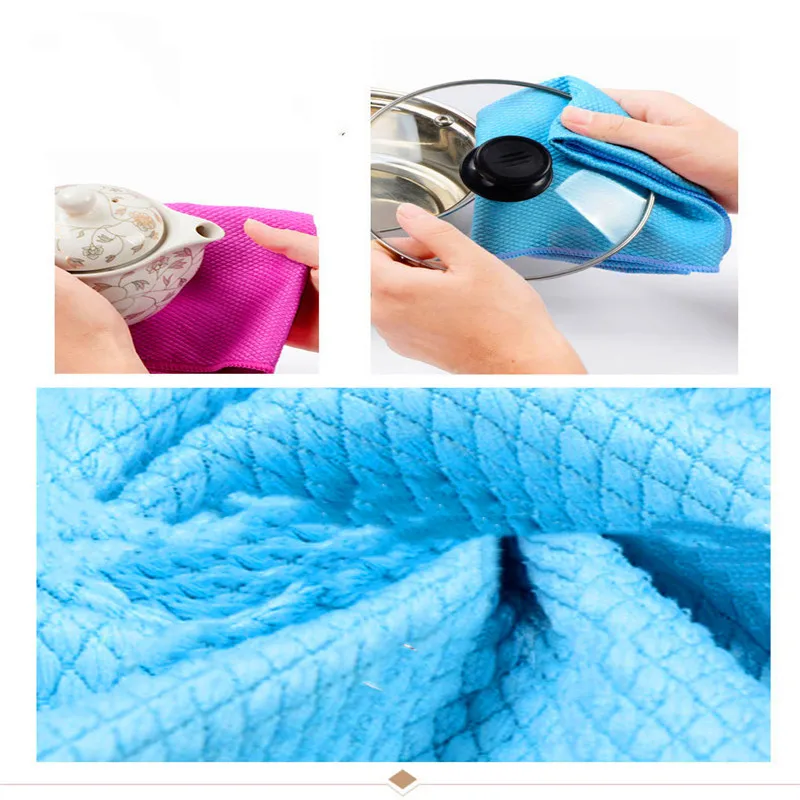 

Rag Glass Cleaning Cloth Double-layer Absorbent Dishcloth Cars Mirrors Reusable Fish Scale Non-stick Oil Cloth Kitchen Tool