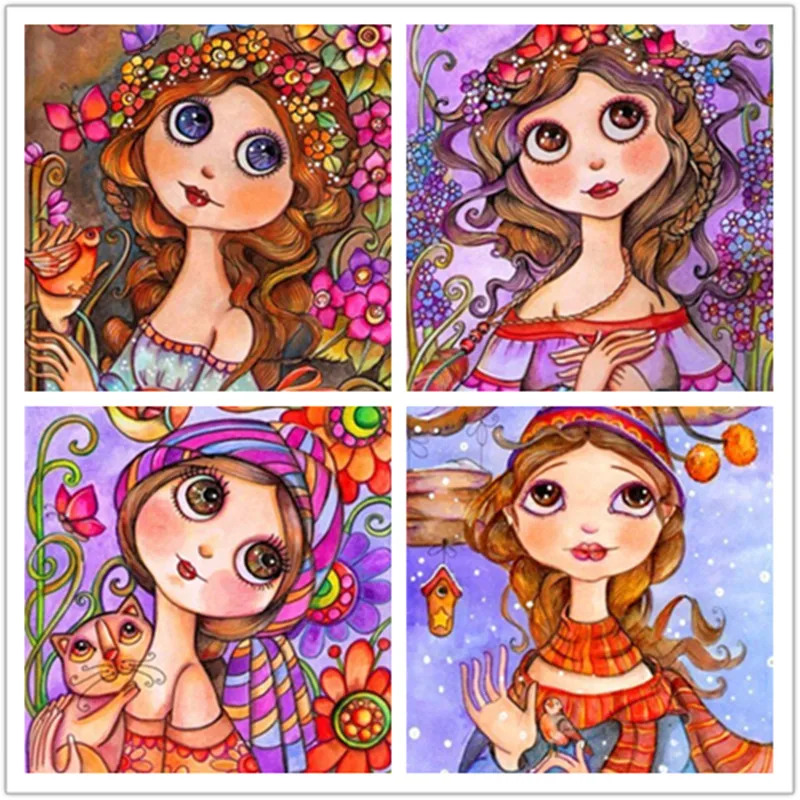 Полный сверлильный бриллиант картина мультфильм девушка сделай сам вышитое