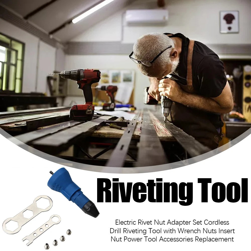

Electric Rivet Nut Adapter Set Cordless Drill Riveting Tool with Wrench Nuts Insert Power Tool Accessories Replacement