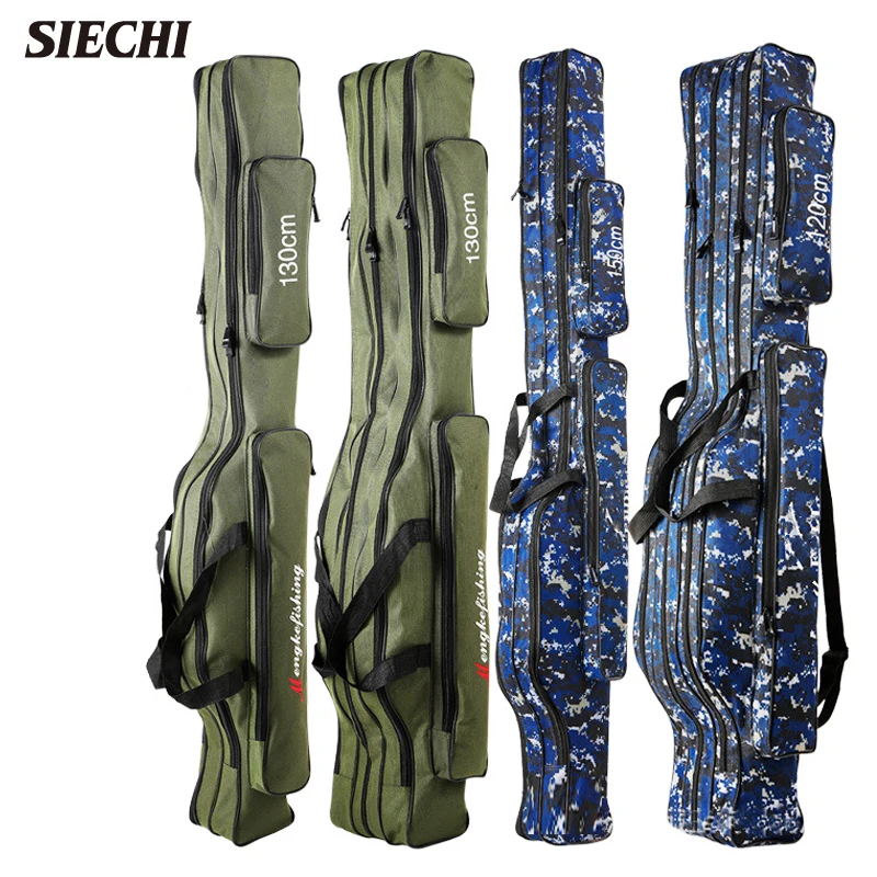 

SIECHI fishing bags tackle bag Canvas Foldable Fishing Rod Reel Fishing Tackle 2/3 Layers Blue/Green 110//120/130/150cm