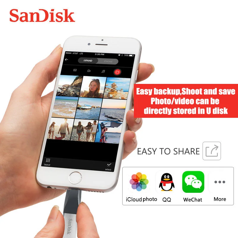 Флеш накопитель Sandisk iXPAND USB 3 0 OTG флеш 256 ГБ с разъемом Lightning на металлический 128 64 U