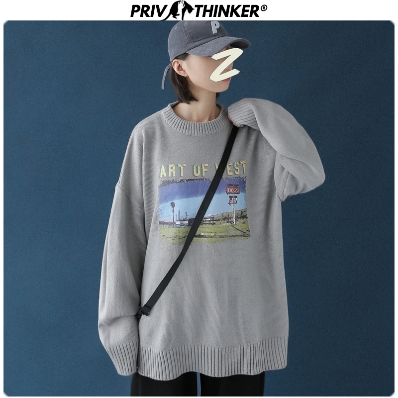 Privathinker 2020 женский осенний свитер с круглым вырезом Женский пуловер рисунком