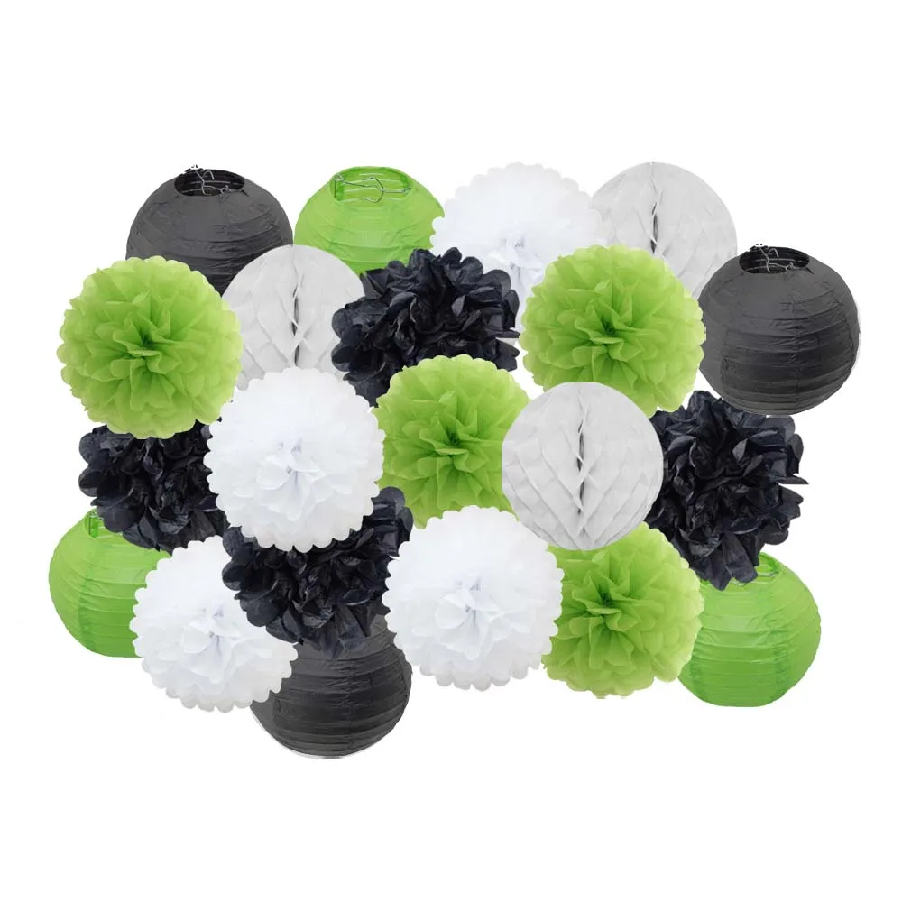 Black Green Set Горячая распродажа 21 шт./компл. розовый набор круглых Бумага Фонари для маленьких девочек украшение для детей крещение вечерние декор висит Изделия из бумаги орнамент - Цвет: Black Green Set