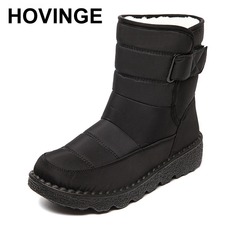 

HOVINGE Waterproof Snow Boots Women Shoes Thicken Warm Plush Winter Mid Calf Boots Woman Non Slip Cotton Padded Shoes 35-43