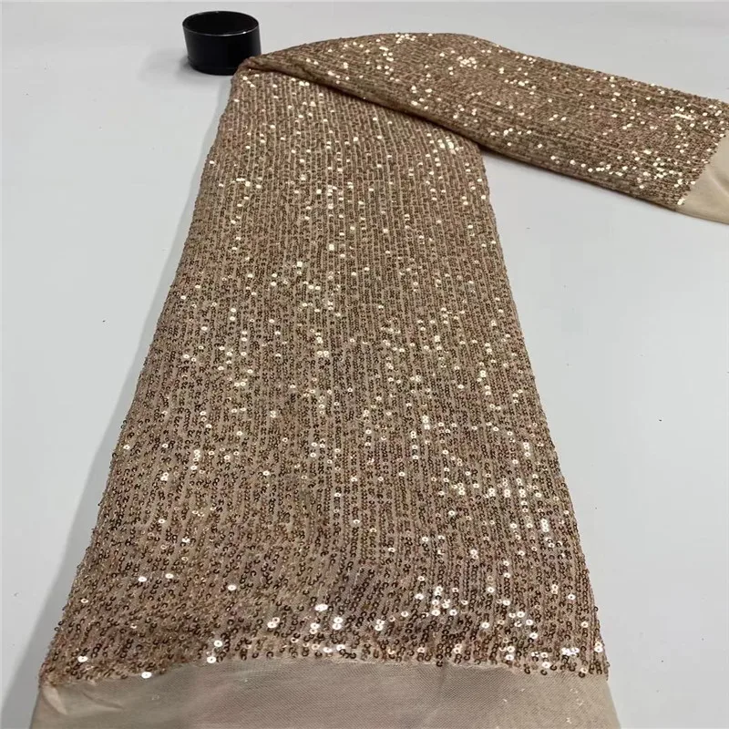 

2021 white Hot Sale Sequins French Tulle Lace Fabric Colorful African Lace Fabric Sequence Lace Material for Party Wedding gold