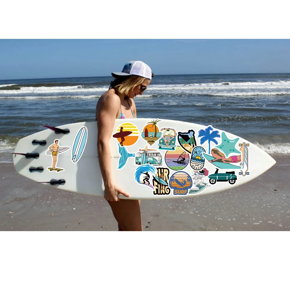 Pegatinas para surfear, adhesivos impermeables para viaje, playa, Surf, equipaje, bicicleta, botella de agua, 50 Uds.-5