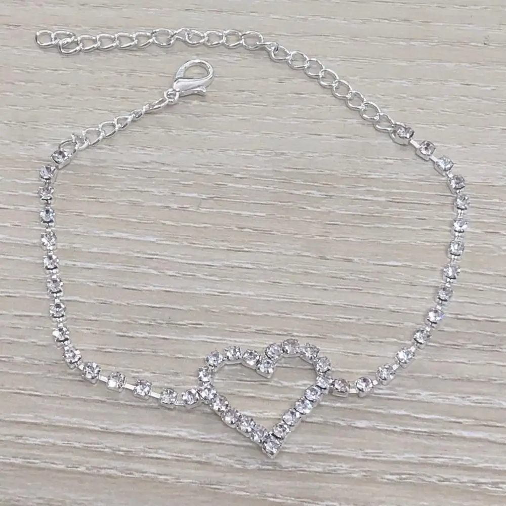 

CZ Heart Ankle Bracelet Zircon Anklets For Women Simple Barefoot Jewellery Boho Beach Accessories Silver Color Legs Bracelets