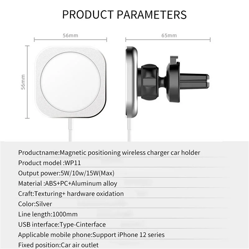 

Magnetic Wireless Charger Car Mount For Magsafe iPhone 12 Pro Max Mini Wireless Charging Vent Installation Magnet Phone Holder