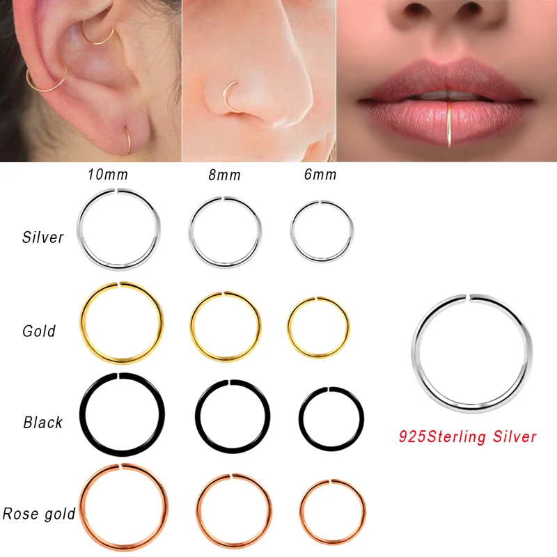 925 sterling silver plain Nose Ring Classic Nostril septum Lip Ear Cartilage Daith helix Body Piercing Jewelry 22G 20pcs/lot | Украшения и