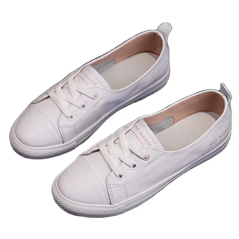 

Women's Genuine Leather Sneakers Women Casual Fashionable Sports Shoes Vulcanized Woman Summer Flat Shoe Ladies White Lacing 40