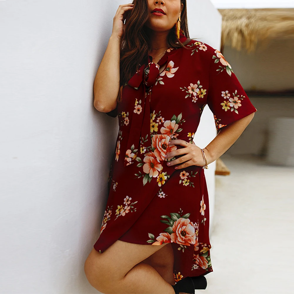 Женское винтажное мини платье с цветочным принтом элегантное большого размера