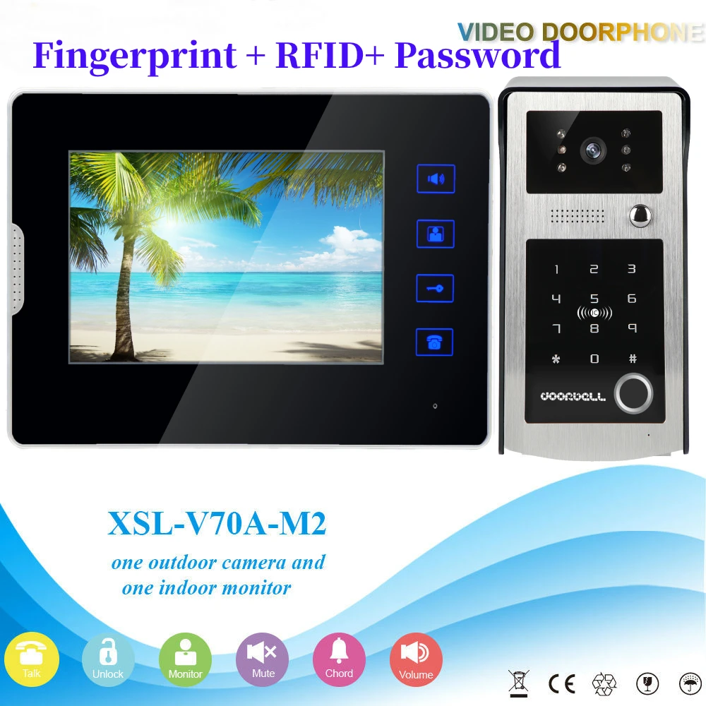 

Fingerprint RFID Password Rainproof Camera Unlock Visual Audio Door Intercom 7 inch Monitor Wired Video Doorbell Door Phone KIT