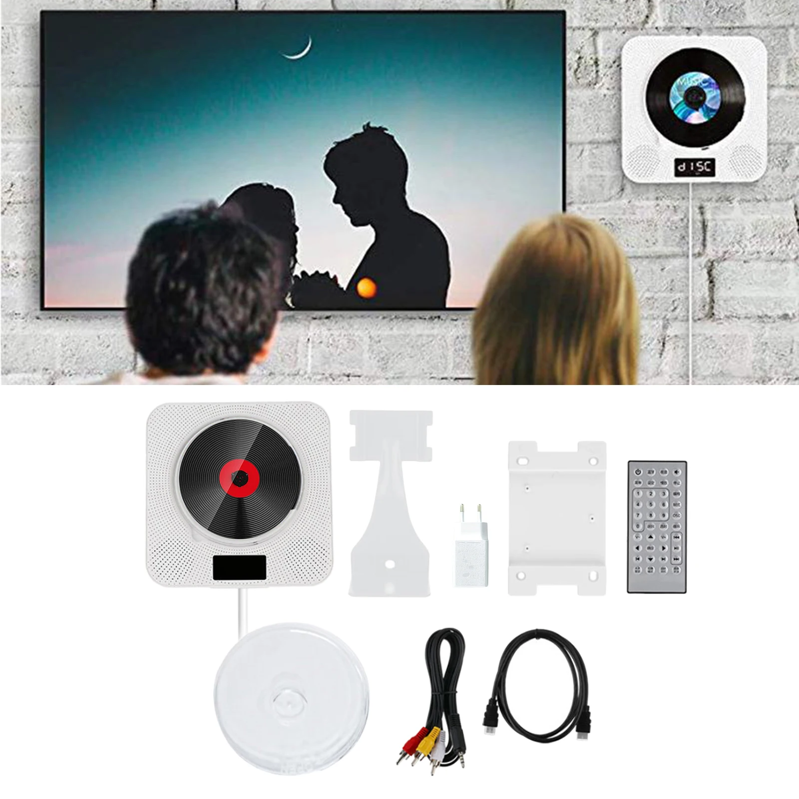 

Home Bluetooth CD Player Wall Mounted FM Radio Remote Control EU Plug 220V