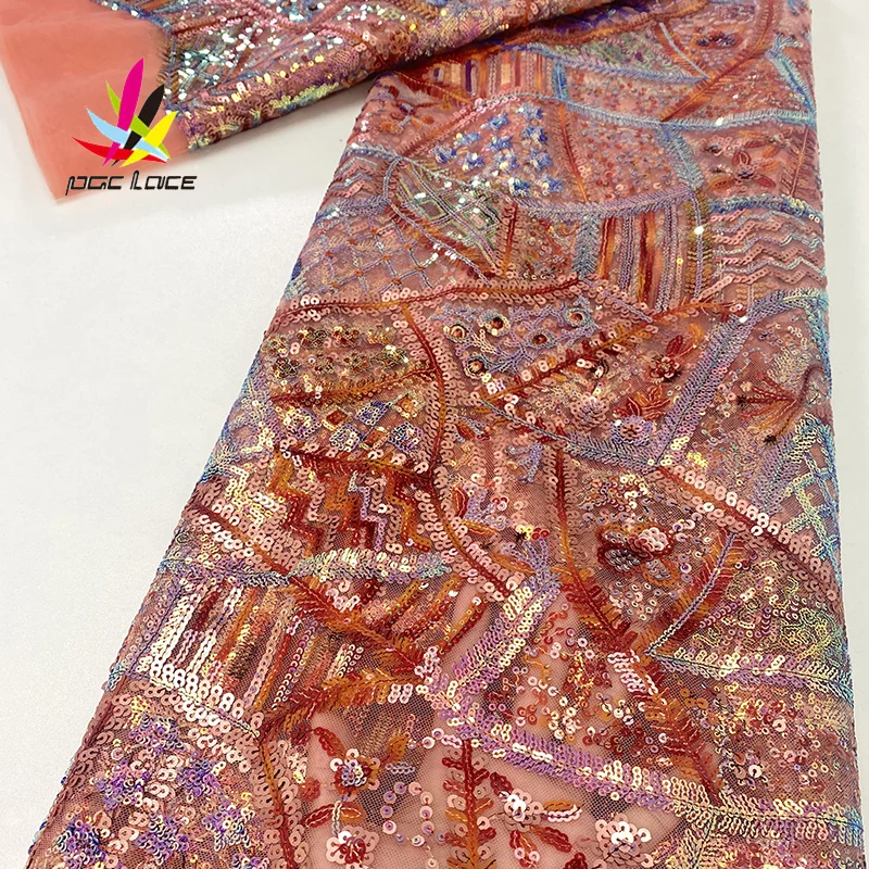

African Lace Fabric 2022 High Quality Latest French Beautiful Purple Color Sequence Lace Fabric Sequin Lace Fabric