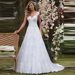 Off Shoulder Lace Appliques V-Shape Back Wedding Dress 2020 Women Fashionable Countryside Bridal Gowns Custom Online Garden