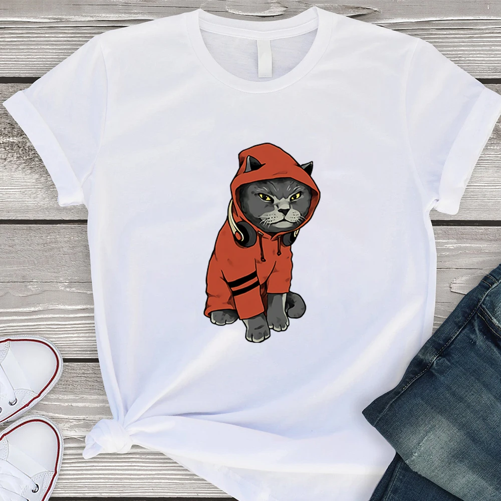 

Summer New Cute Cat Cosplay Printing Fun T-shirts Fashion Streetwear Punk Women Tops Ropa Mujer Casual Round Neck Tshirt