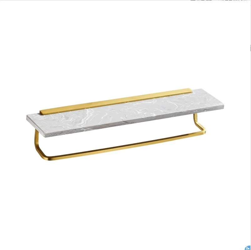 

Luxury Marble Bathroom Shelf Wall Bathroom Mirror Front Cosmetic Storage Rack White Towel Rack Bathroom Accessories Metal Shelf
