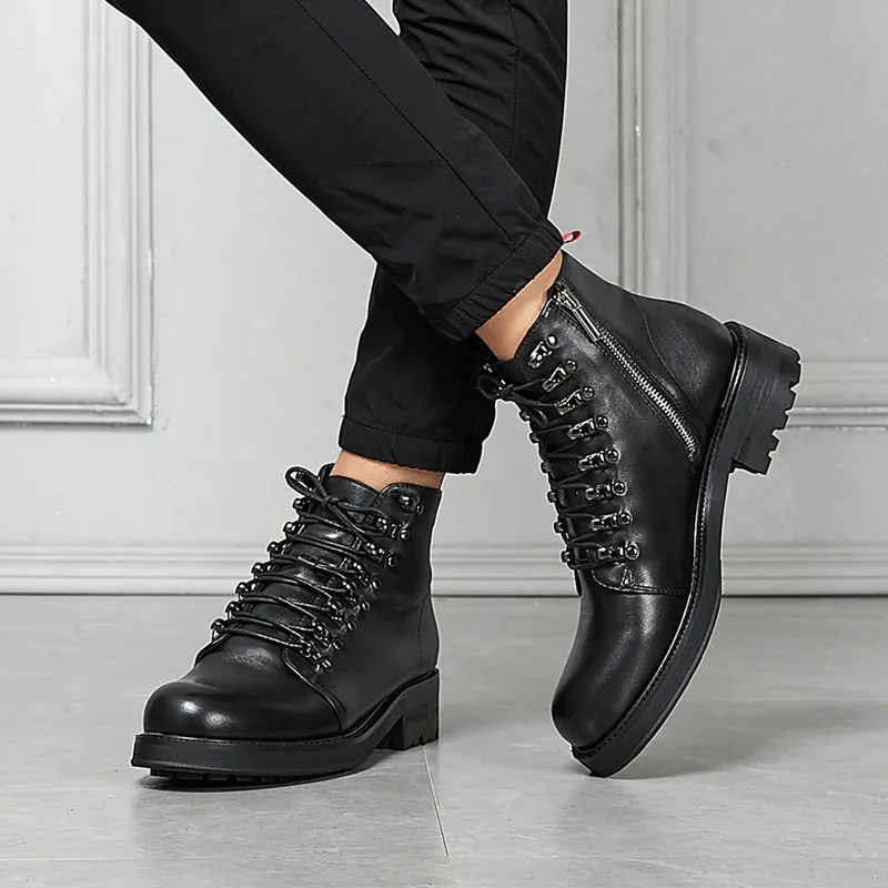 Martin boots men's Trendy Korean version of work lace-up British style thick-soled with round toes cowhide boo | Обувь