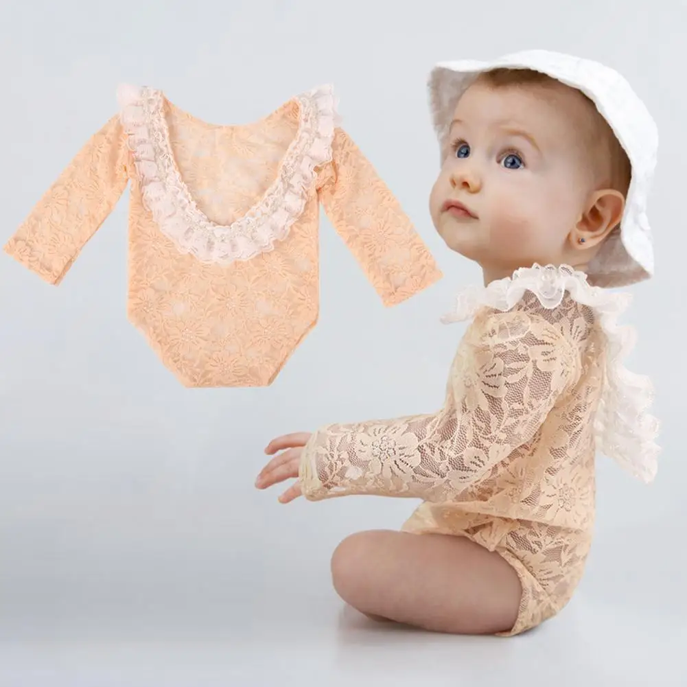 Pelele con estampado de flores para ni&ntilde;os peque&ntilde;os, vestido con textura suave, pelele para beb&eacute; de encaje, accesorios de fotograf&iacute;a para estudio de fotograf&iacute;a, trajes para beb&eacute;s-5