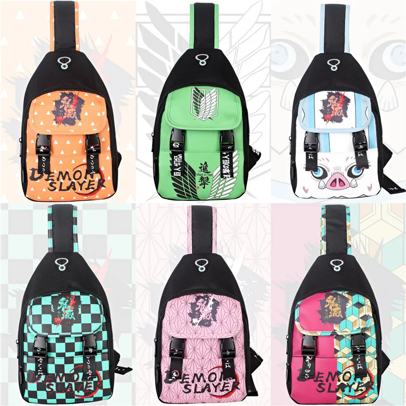 

Demon Slayer Kimetsu No Yaiba Cosplay Cute Backpack Canvas Bag Kamado Tanjirou School Bags Teenagers Diagonal Shoulder Bag