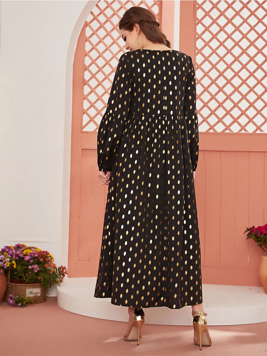 

S-3XL Fashion Hot Stamping Dress Large Size Women's V-Neck Long Sleeve Matching Embroidery Fashion High Quality Long Dress 2021