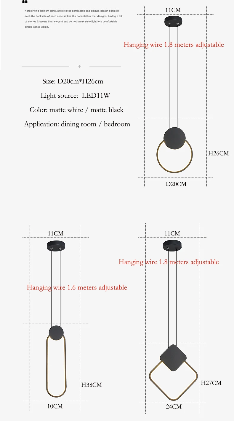 

Geometric shape chandelier LED bedroom bedside pendant light simple dining room lamp single head bar minimalist small chandelier