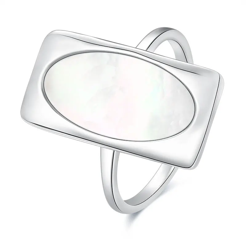 

925 Sterling Silver Ring Inlaid Oval Shell Cube Ring For Women Elegant Wide Face Ring Adjustable Fine Jewelry 925 Party Korean