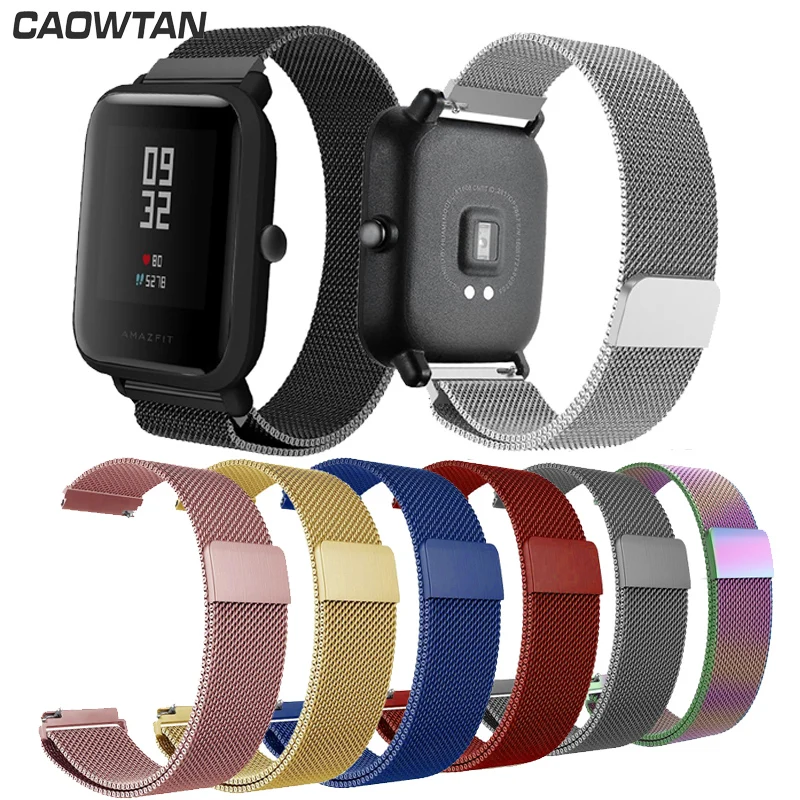 Ремешок для часов Amazfit Bip, ремешок для Xiaomi Huami, ремешок 20 мм, 22 мм, Миланский Браслет из нержавеющей стали, серебристый ремешок, ремешок