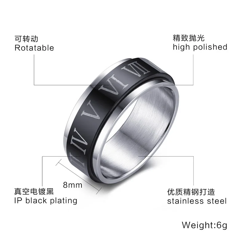 Массивное кольцо из нержавеющей стали для мужчин и женщин Крутое вращающееся с