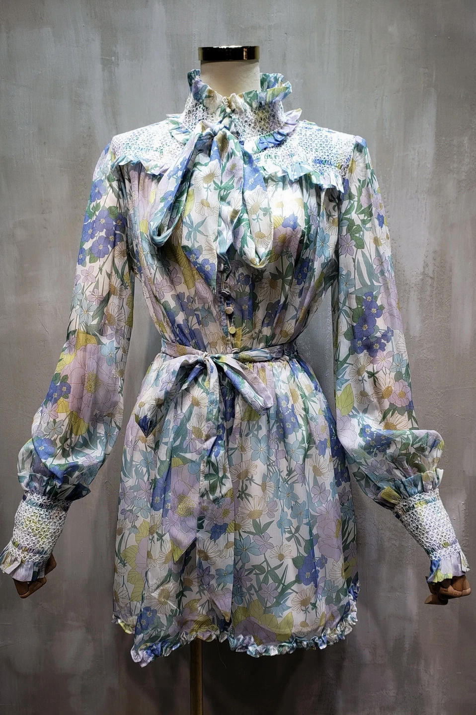 

Chiffon Mesh Micro Transparent Dress Scarf Collar Lantern Sleeve High Waist Lace-up Socialite Scheming Little Short Dress