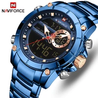 naviforce men military sport wrist watch top brand luxury quartz steel dual display male clock watches relogio masculino 2020