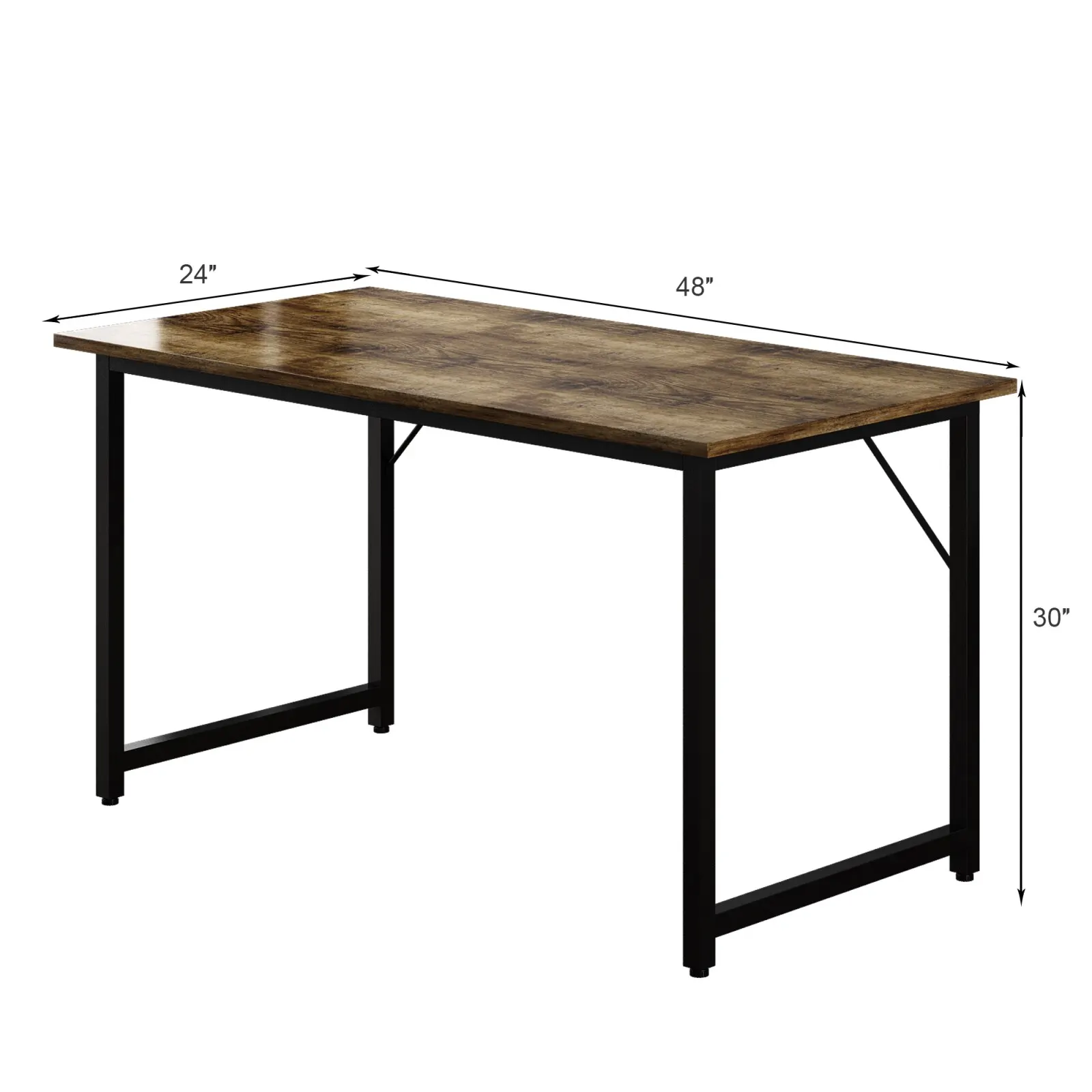 

Wooden Top Modern Desk A Simple Industrial Style Computer Desk Home Office Writing Desk Black Metal Frame Charcoal Wood Color