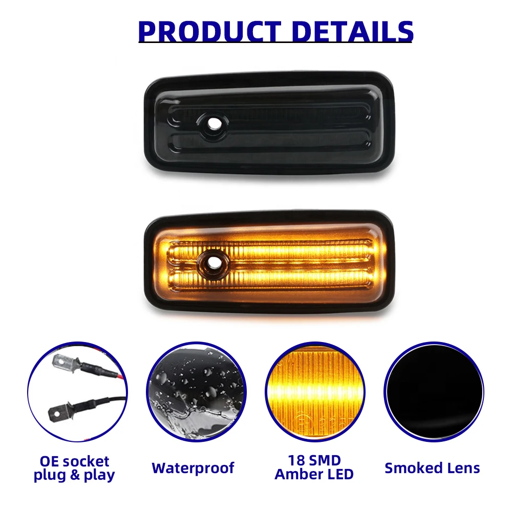 

2piece Smoke Lens Dynamic Led Side Marker Turn Signal Light For 1986-2002 BENZ W 5 G63 G65 Sequential Flowing Blinker Light Lamp