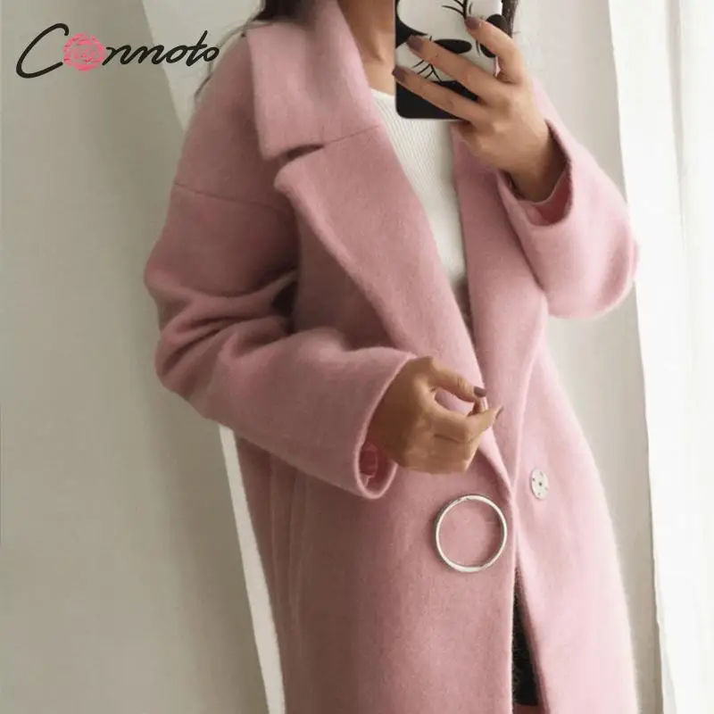 

Conmoto White Blend Jackets Women Winter Outerwear Female Turn Down Collar Long Coats Ladies Jackets and Coats Plus Size