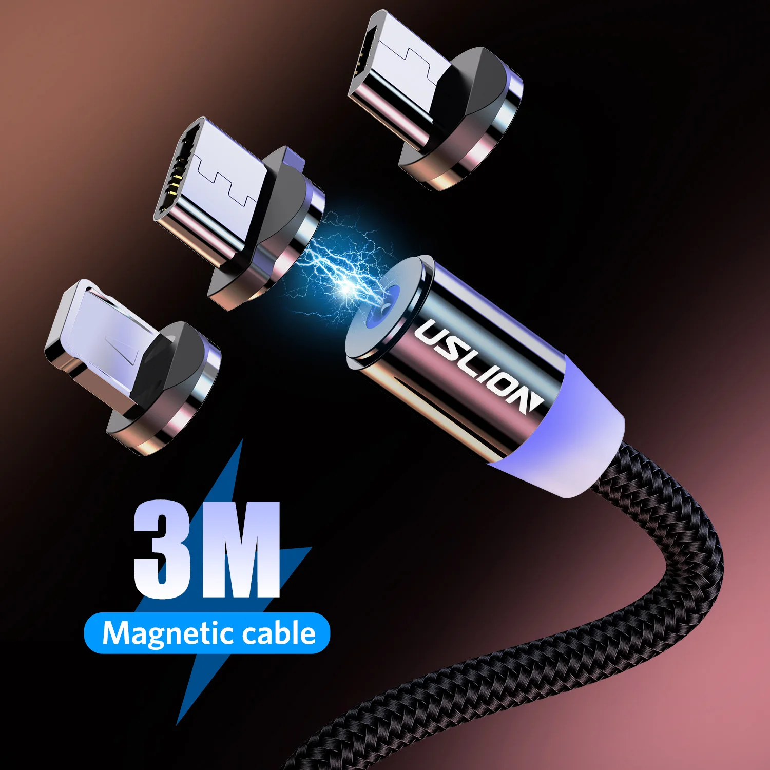 USLION USB кабель для быстрой зарядки Магнитный USB кабель для iPhone type-C зарядный кабель для Xiaomi Note 10 Micro USB Магнитный кабель