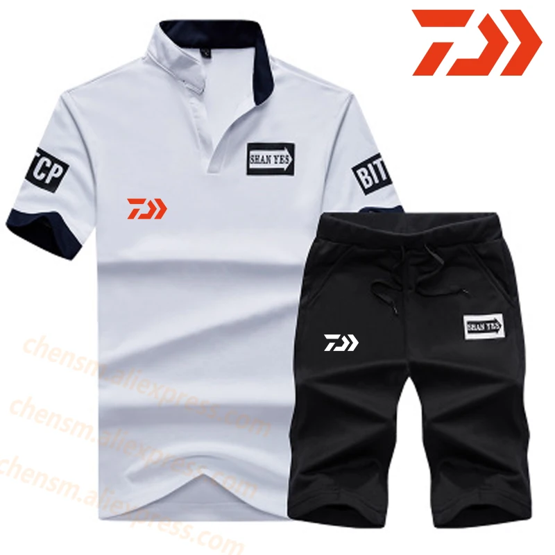 

2020 Spring Summer Men Sportswear 2 Piece Set Outdoor DAIWA Fishing Clothing Set DAWA Quick Dry Sport Suit Fishing Shirts Pants