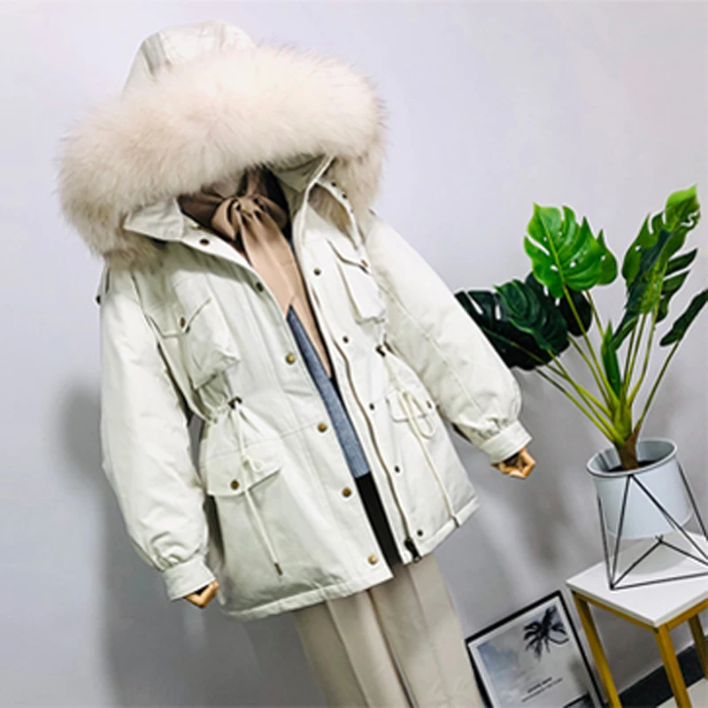 2023 new winter fashion women duck down coat with large real fur hood puffy jacket for female plus big max sized outerwear