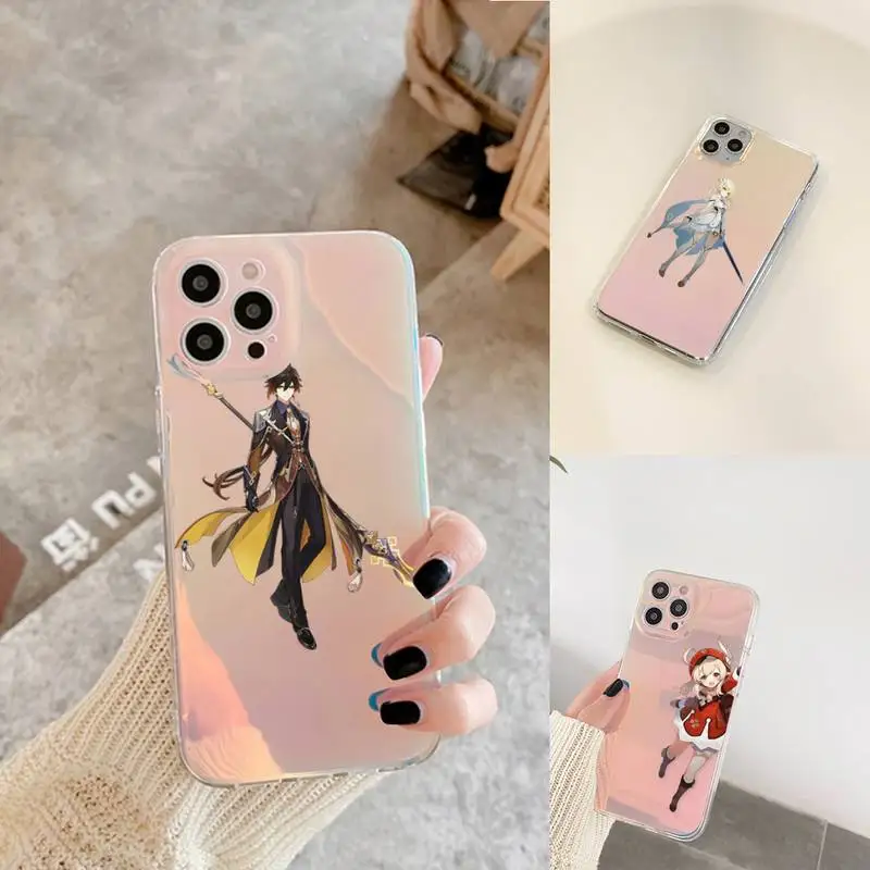 

Anime Genshin Impact Phone Case for iPhone xiaomi redmi 7 8 9 11 12 10 S X XS XR MINI Pro Max Plus laser Transparent