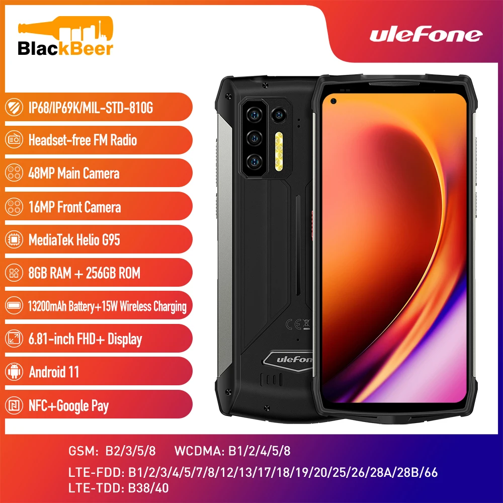 Cena Ulefone Moc Armor 13 Smartphone Android 11 8G 256G Telefon Komórkowy 13200mAh Telefon Komórkowy IP68 Wodoodporny Wytrzymały Telefon Wersja Globalna