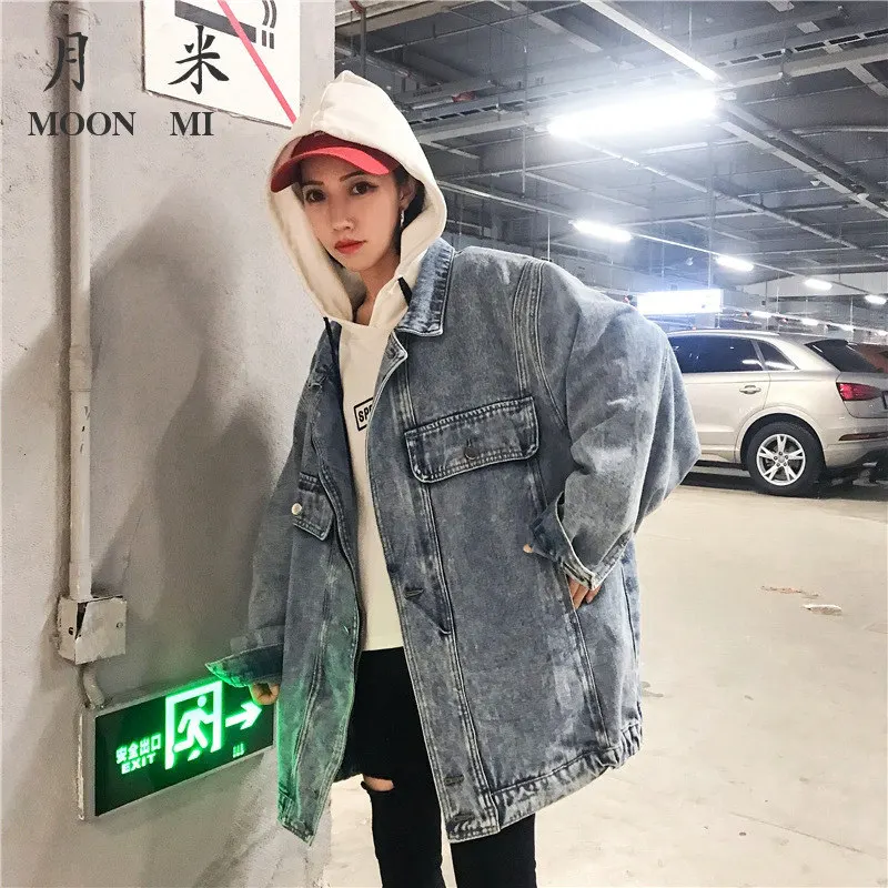 Винтажная Женская Джинсовая длинная куртка осенняя джинсовая женское Свободное