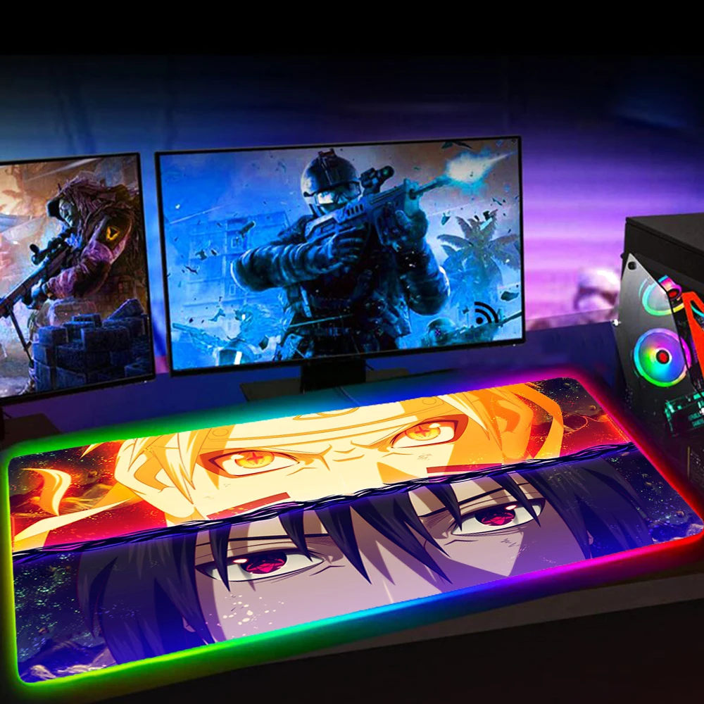 RGB Mouse Pad Gaming Accessiores Mousepad Gamer with Backlit Mausepad LED Tapis De Souris Kakashi Gaara Sasuke Design-Narutos | Компьютеры