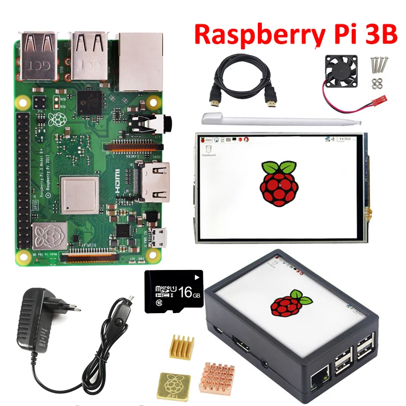 Aokin Raspberry Pi 3 Model B+ 3.5 inch Touchscreen LCD + ABS Case + 16GB SD Card + 3A Power Adapter + Heatsinks for RPI 3