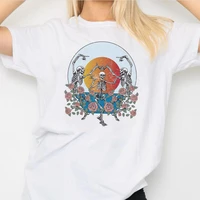 sunfiz skeleton flower sun print t shirts women summer graphic tee aesthetic shirts for women casual short sleeve ladies tops