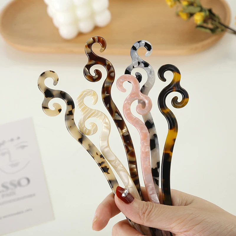 

Chinese Style Hair Sticks Vintage Acetate Women Tortoiseshell Hair Clip Geometric Twisted Colorful Hairpins Hair Styling Tool