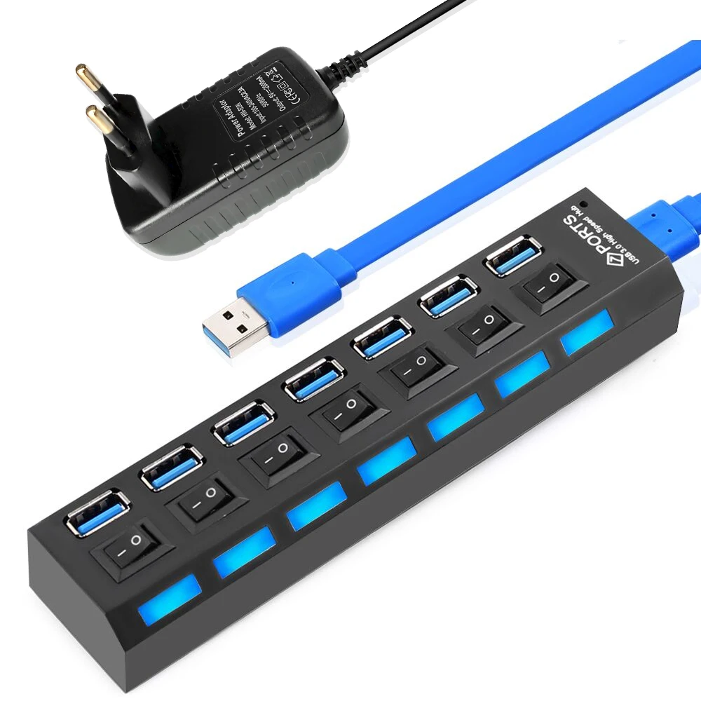 

USB 3.0 Hub USB Hub 3.0 Multi USB Splitter 3 Hab Use Power Adapter 4/7 Port Multiple Expander Hub with Switch for PC