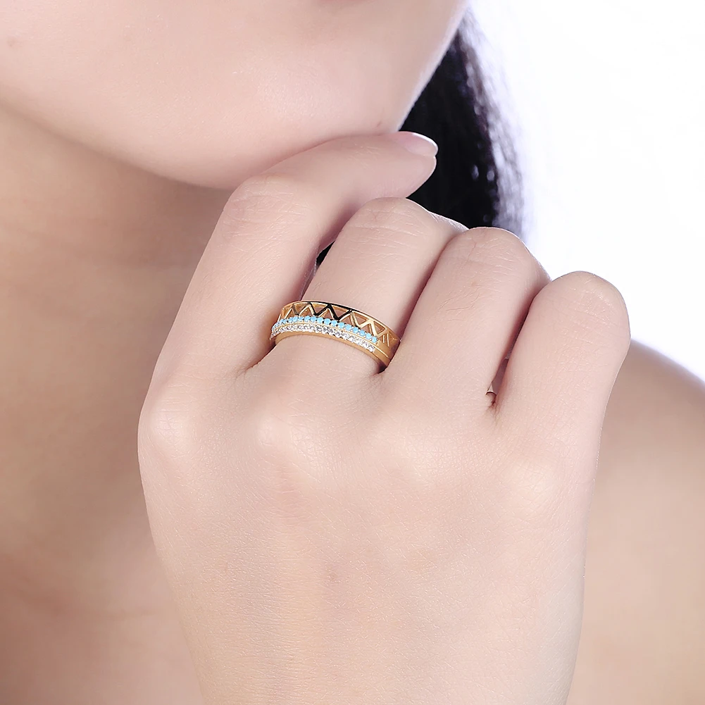 

ZEMIOR Sterling Silver 925 Jewelry Women Rings Vintage Hollow Turquoise With 5A+ Zircon CZ Gold Ring Wedding Engagement Gift